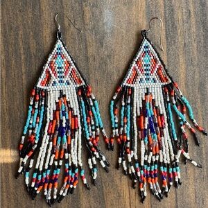 Handmade Multicolor Beaded Fringe Earrings